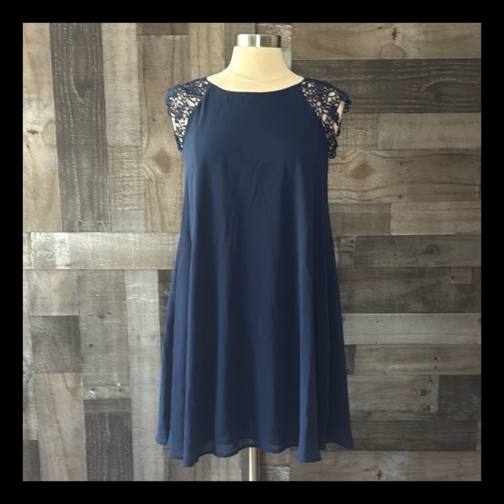 Alya navy midi dress medium floral crochet cap sleeves dark romance feminine